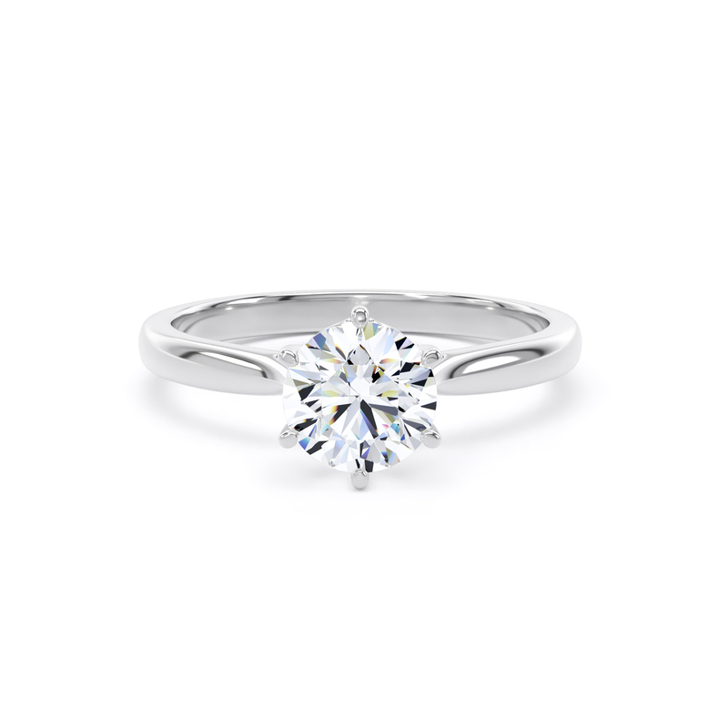 Kinzy London six-claw lotus round solitaire engagement ring in platinum