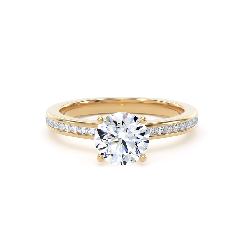 Kinzy pavé vs channel set engagement ring comparison showing channel-set shoulders
