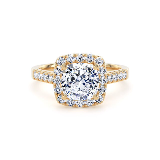 Cushion Halo Engagement Ring with Diamond Shoulders