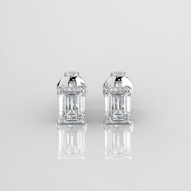 Radiant Diamond Stud Earrings in white metal