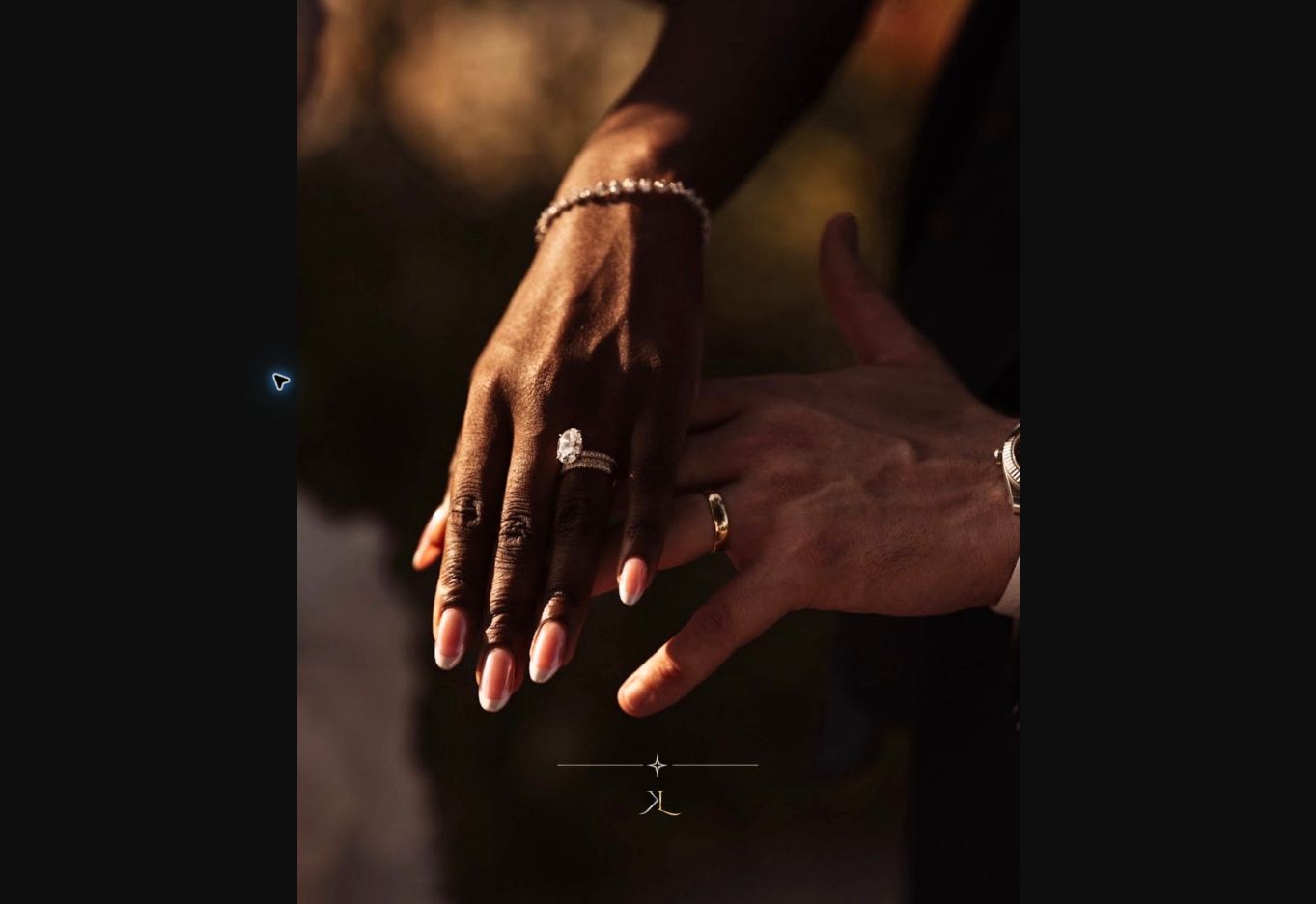 A couple wearing bespoke Kinzy engagement and wedding rings