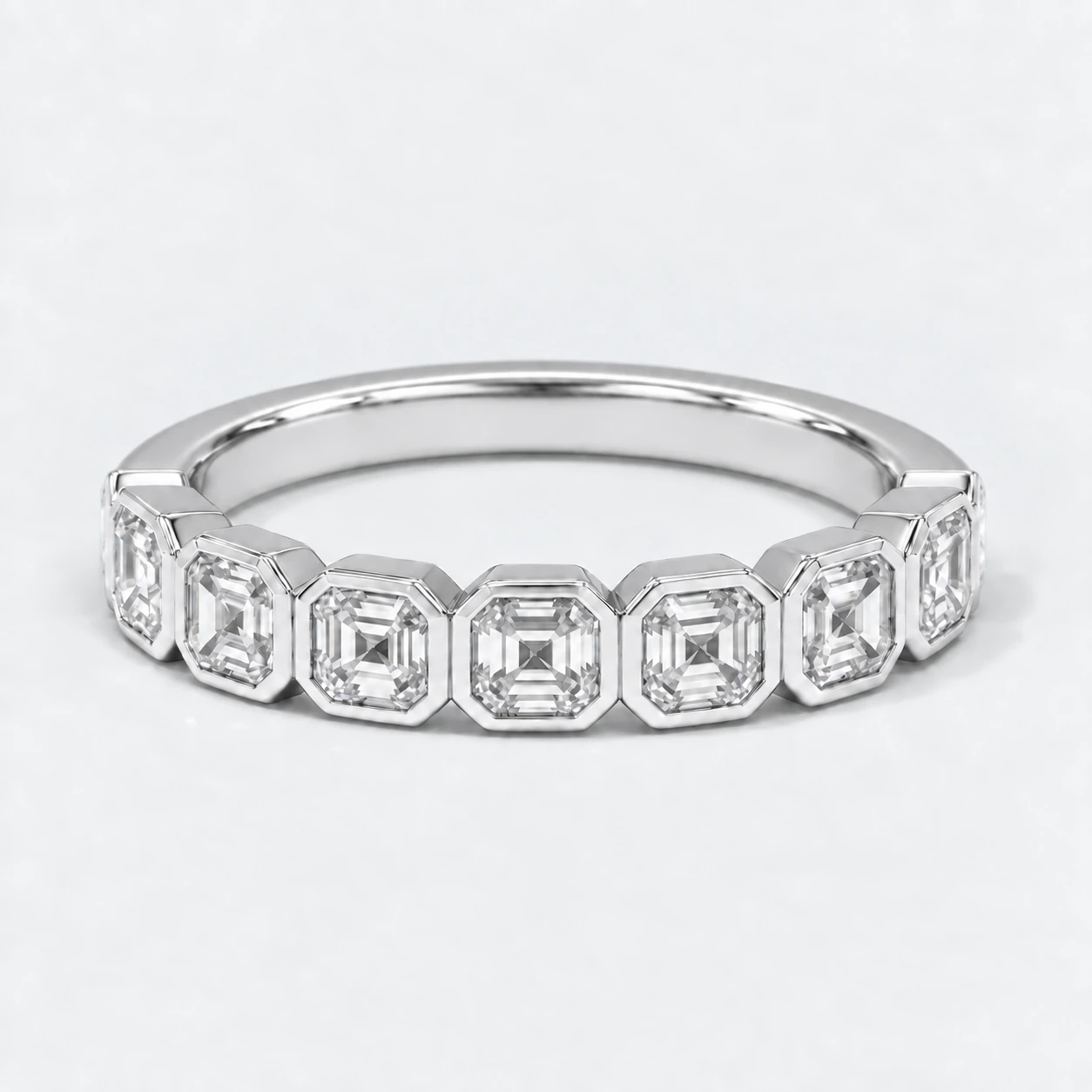 Asscher Bezel Diamond Eternity Ring, half eternity in 9ct White Gold