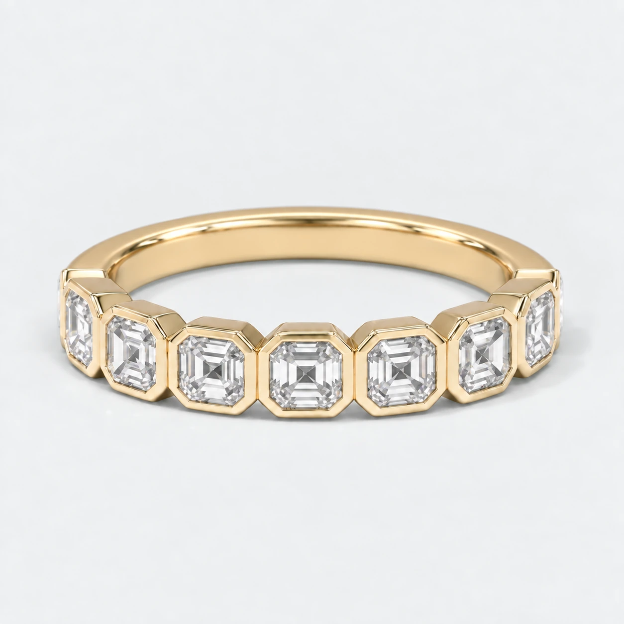 Asscher Bezel Diamond Eternity Ring, half eternity in 9ct Yellow Gold
