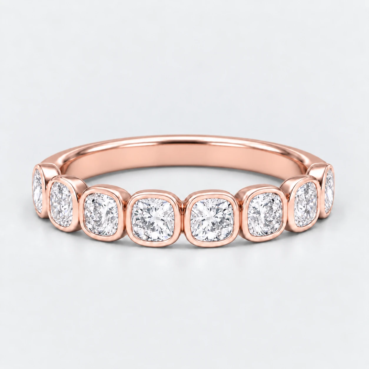 Cushion Bezel Diamond Eternity Ring, half eternity in 9ct Rose Gold