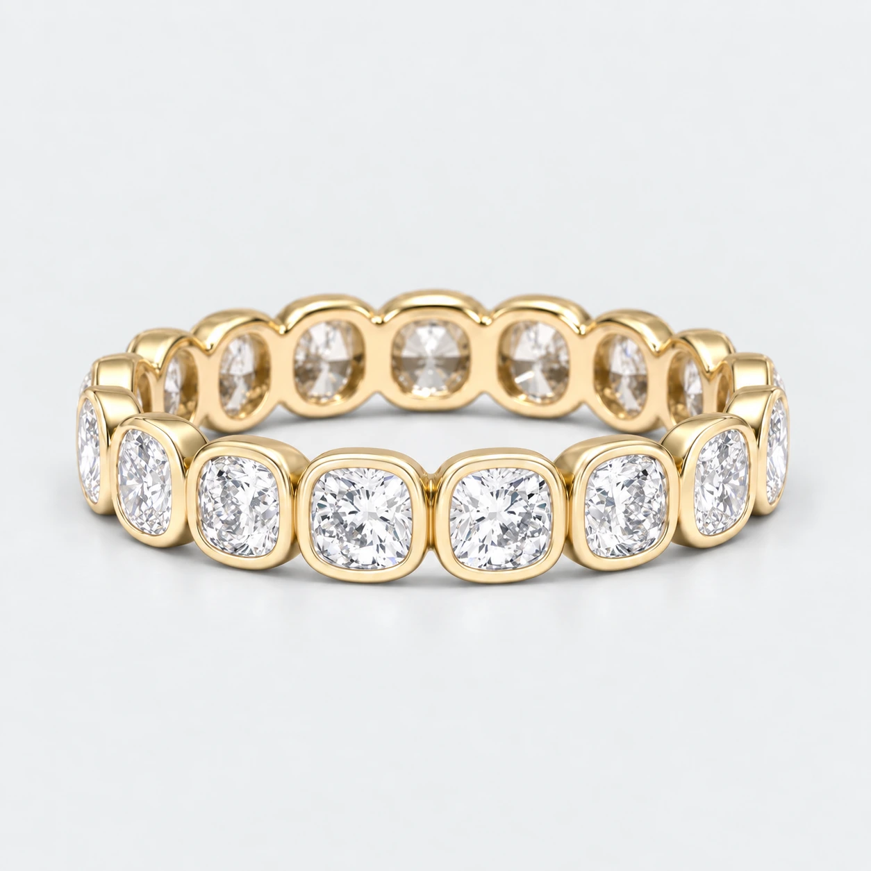 Cushion Bezel Diamond Eternity Ring, full eternity in 9ct Yellow Gold