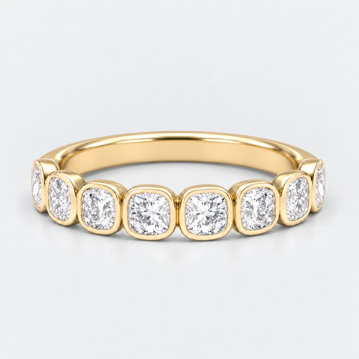 Cushion Bezel Diamond Eternity Ring, half eternity in 9ct Yellow Gold