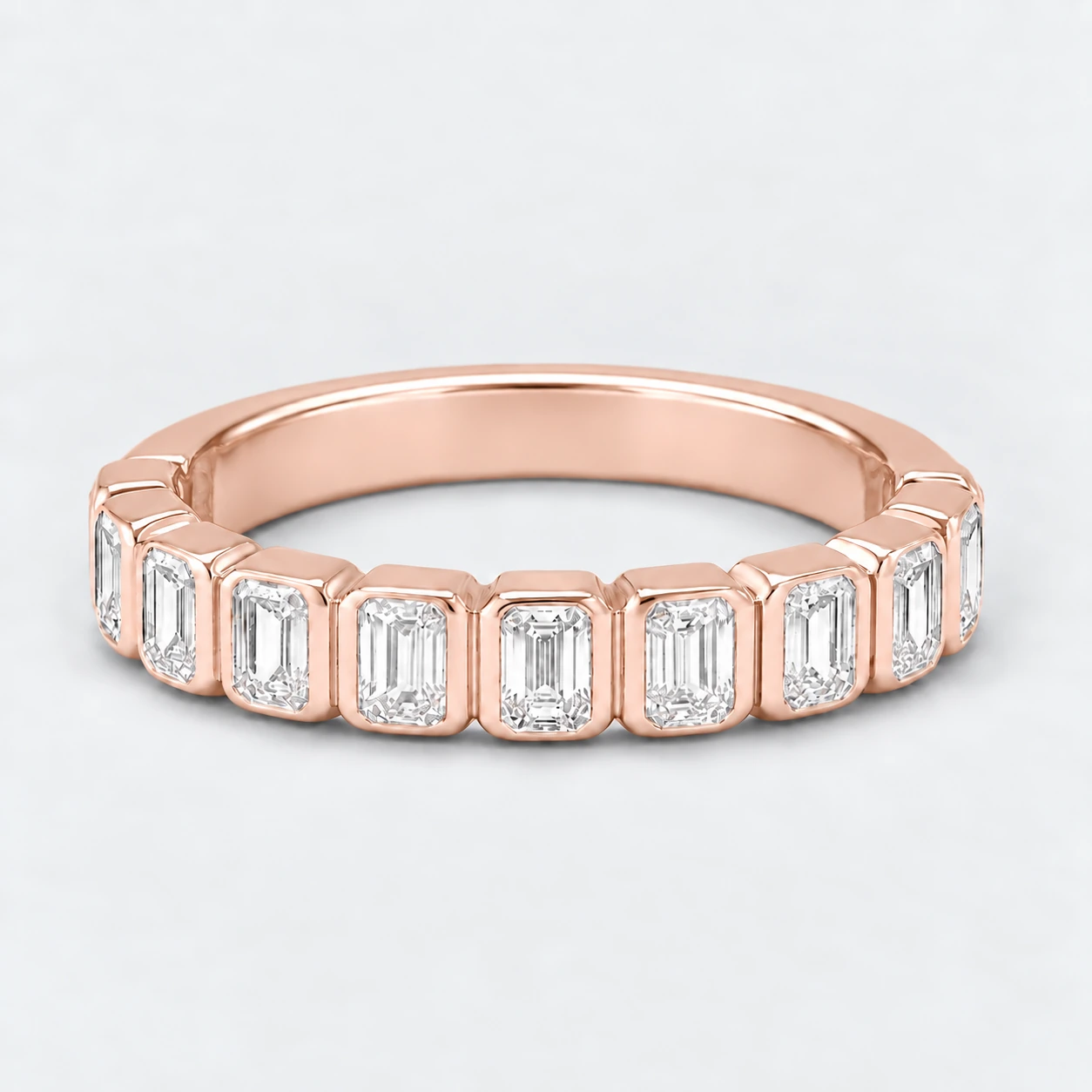 Emerald Bezel Diamond Eternity Ring, half eternity in 9ct Rose Gold