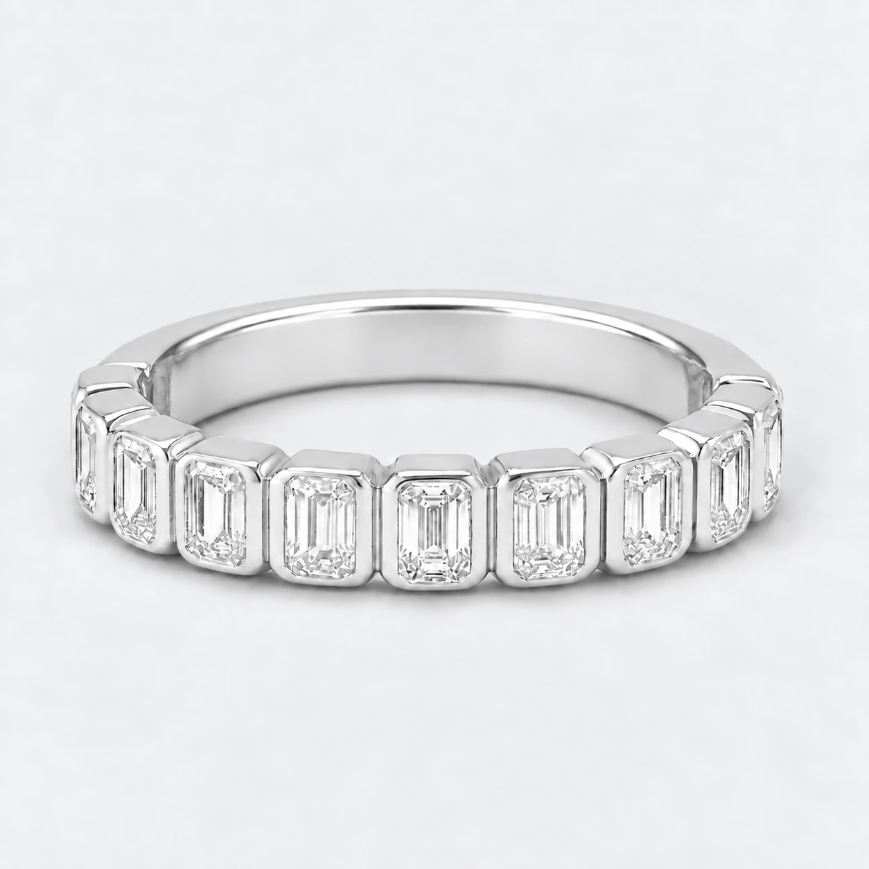 Emerald Bezel Diamond Eternity Ring, half eternity in 9ct White Gold