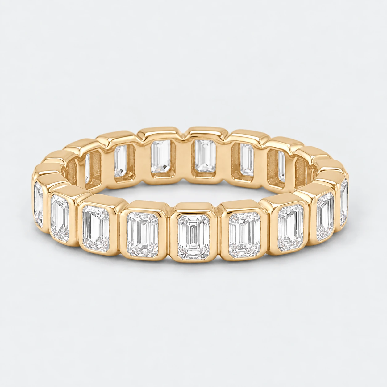 Emerald Bezel Diamond Eternity Ring, full eternity in 9ct Yellow Gold