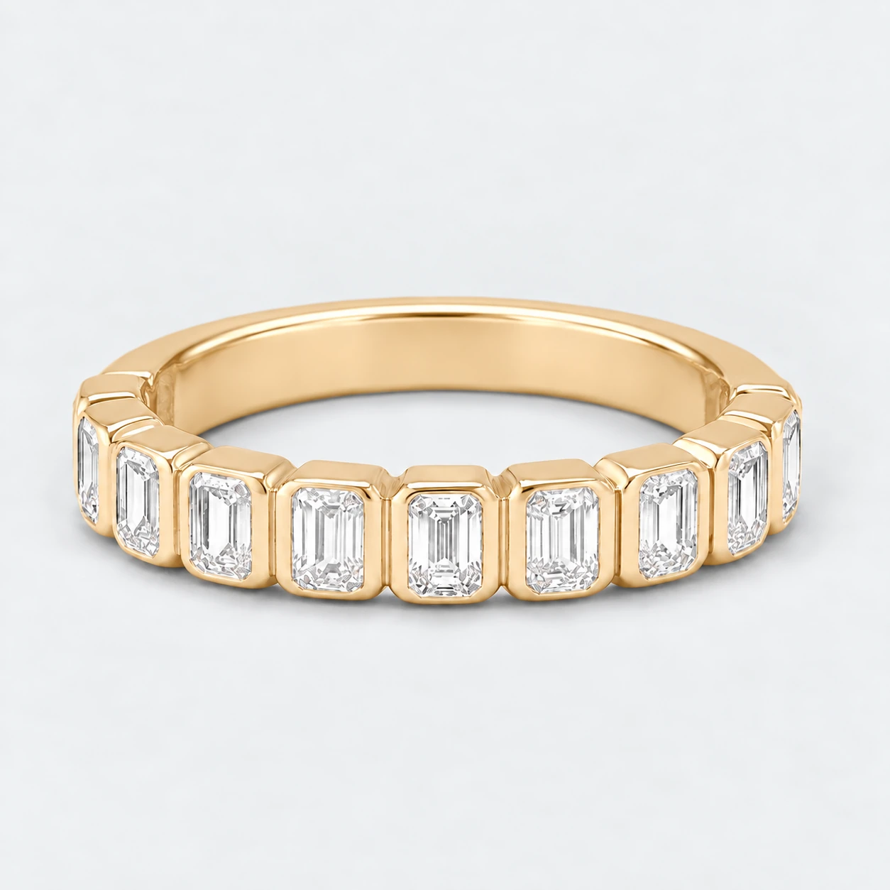 Emerald Bezel Diamond Eternity Ring, half eternity in 9ct Yellow Gold