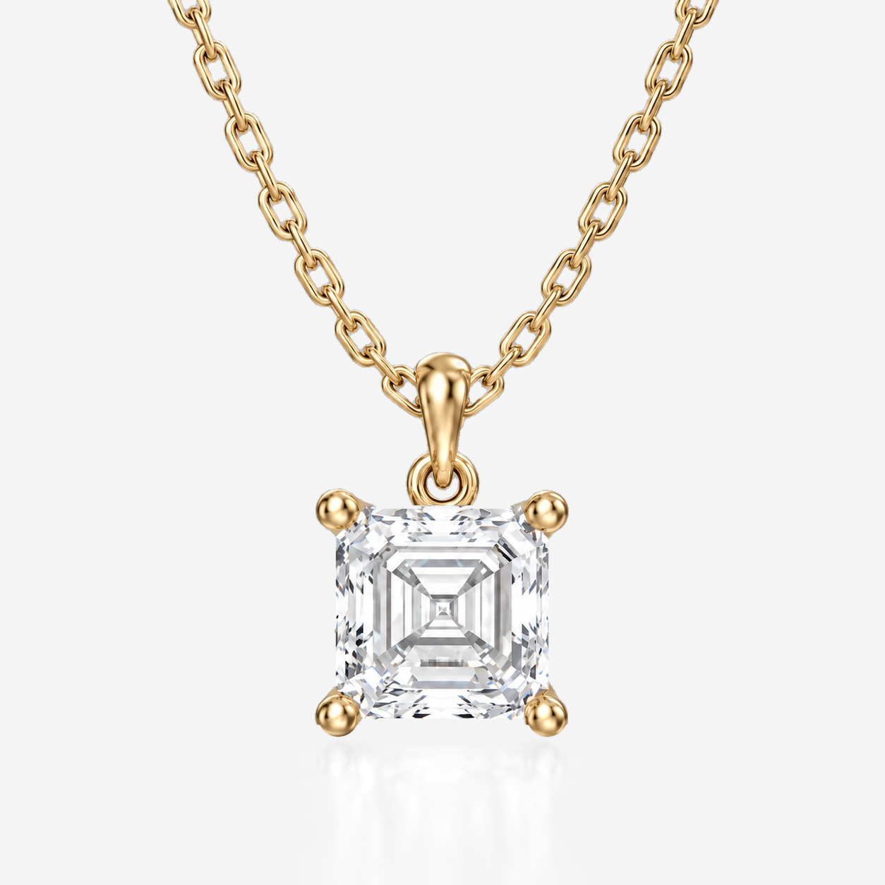 Asscher diamond solitaire pendant in yellow gold