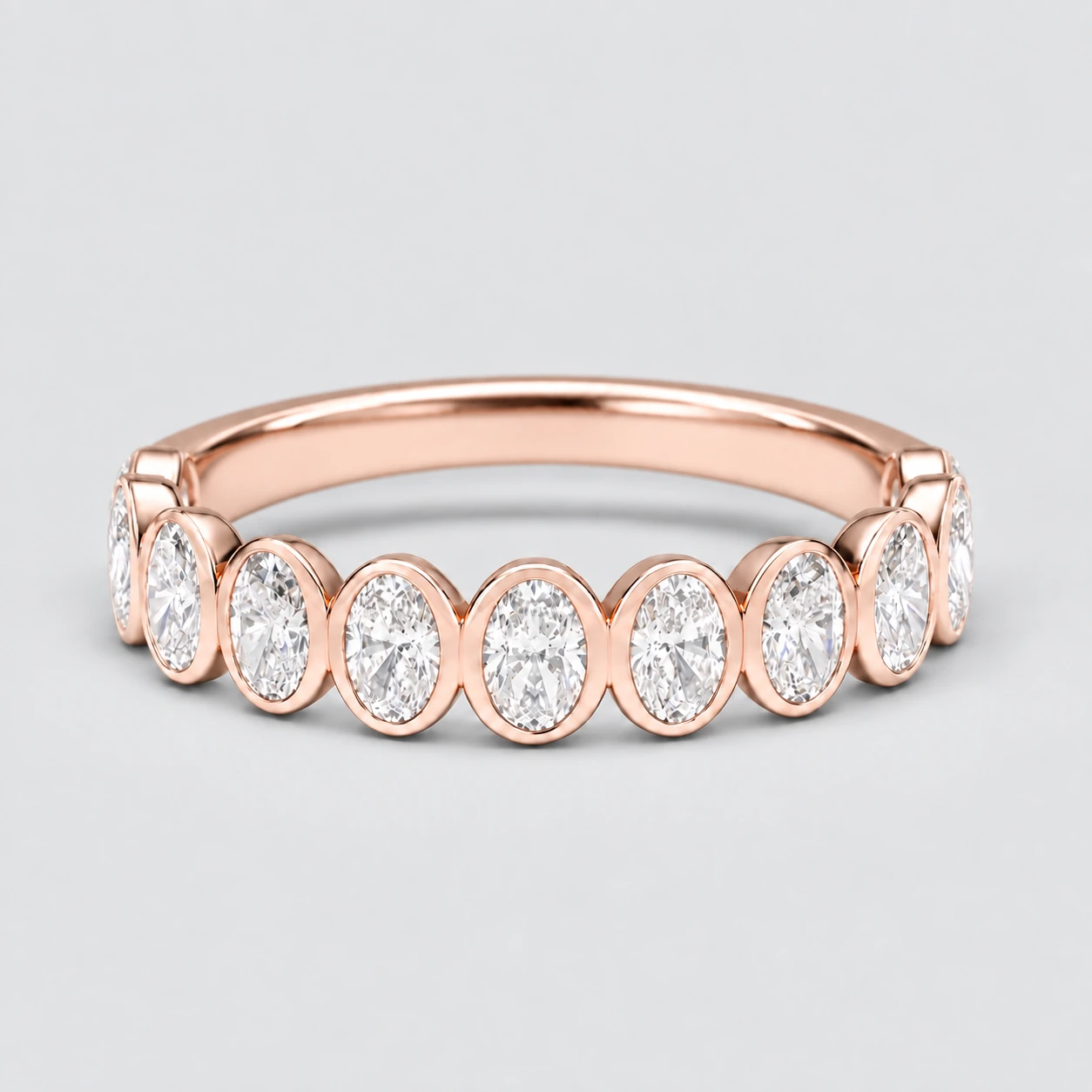 Oval Bezel Diamond Eternity Ring, half eternity in 9ct Rose Gold