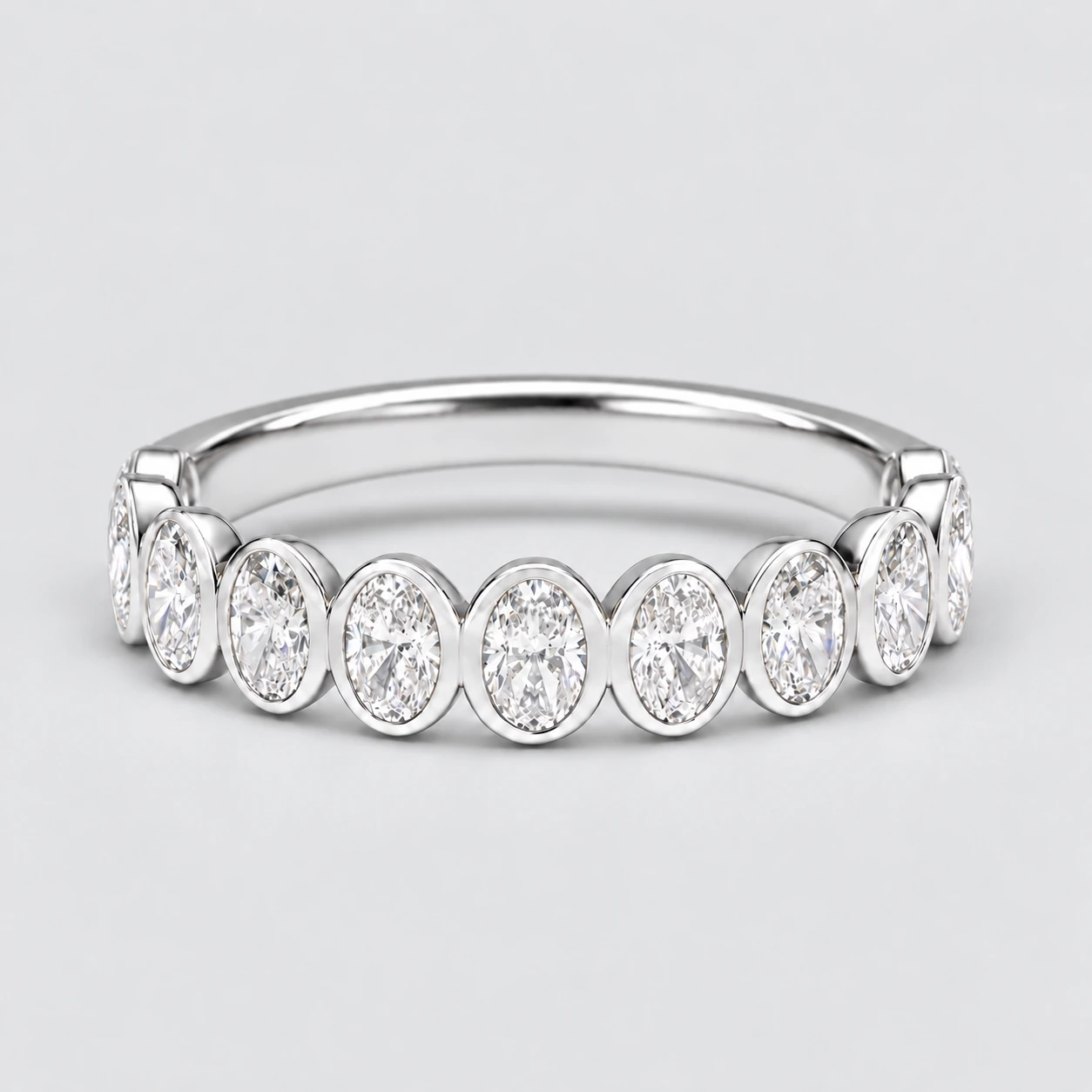 Oval Bezel Diamond Eternity Ring, half eternity in 9ct White Gold