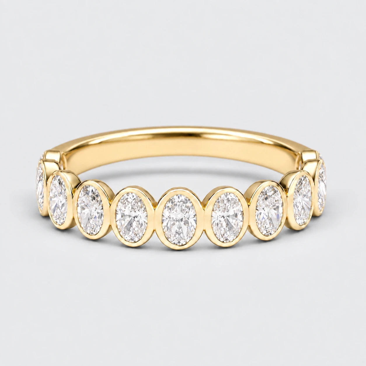 Oval Bezel Diamond Eternity Ring, half eternity in 9ct Yellow Gold