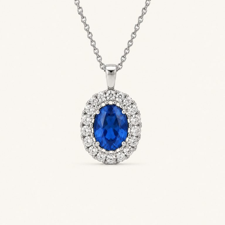 Blue sapphire halo pendant