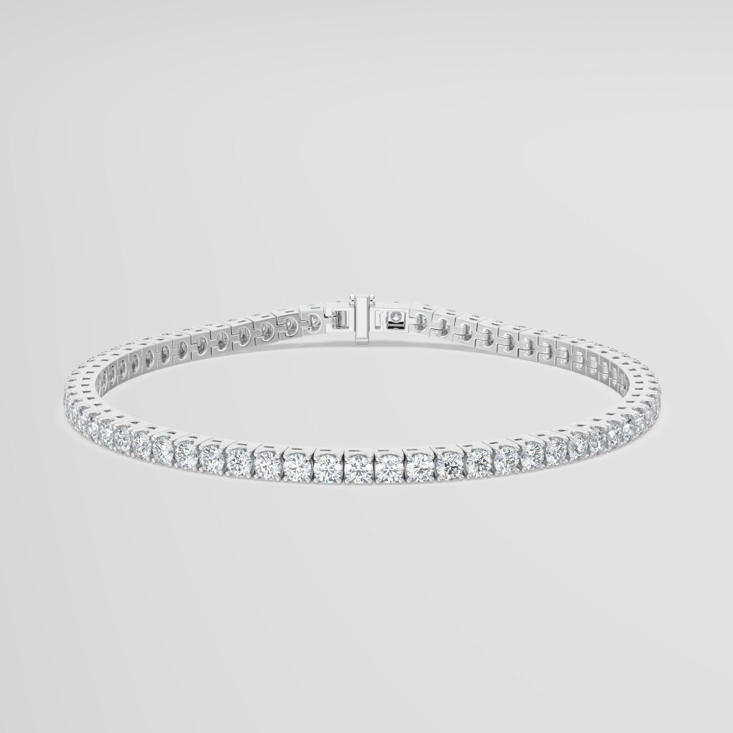 Round brilliant diamond tennis bracelet in 18k white gold – angled view