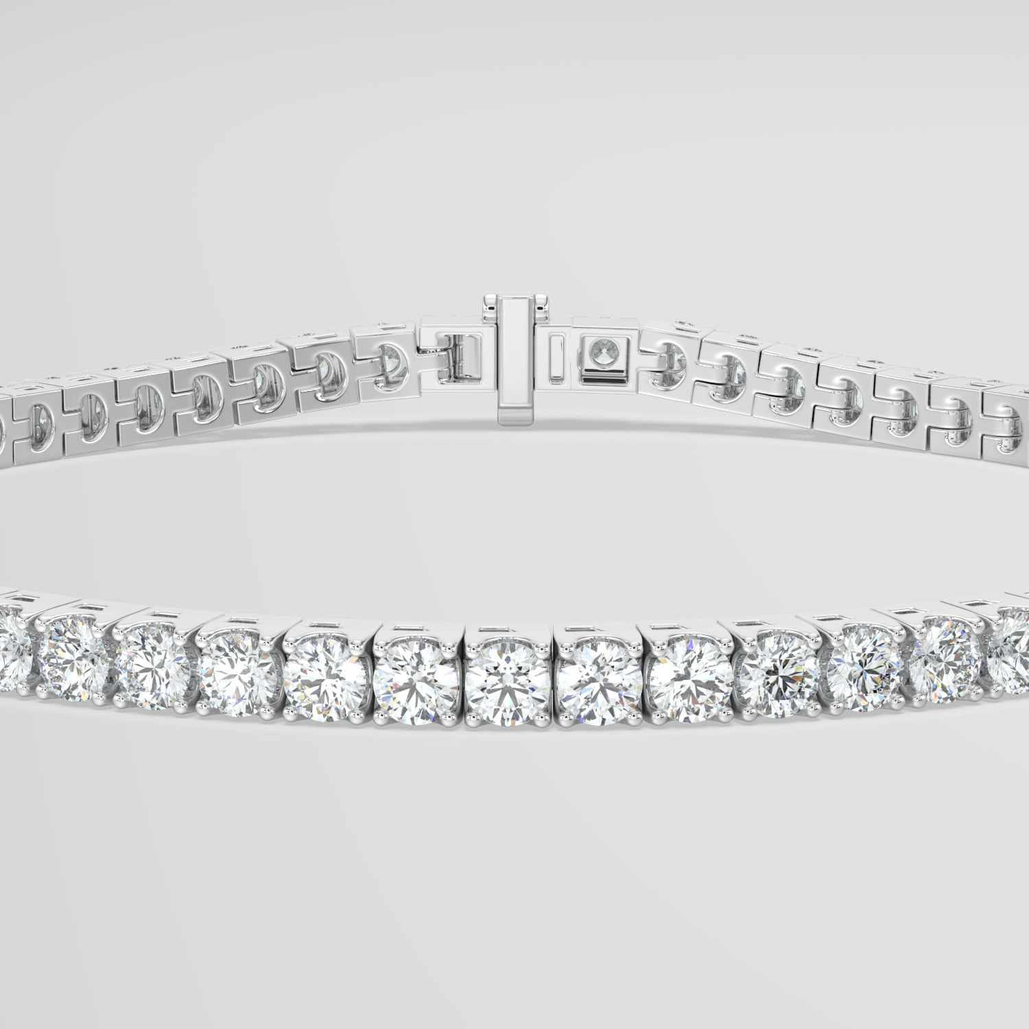 Round brilliant diamond tennis bracelet in 18k white gold – clasp detail