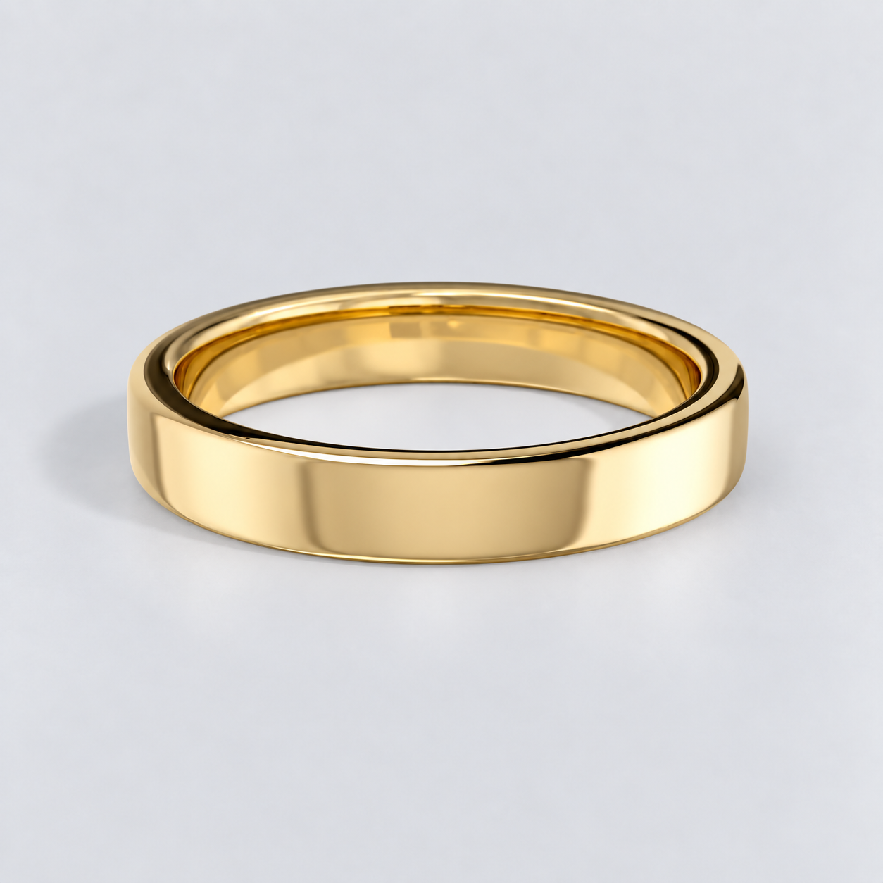 3.5mm Rounded Flat Wedding Band, plain in 9ct Yellow Gold