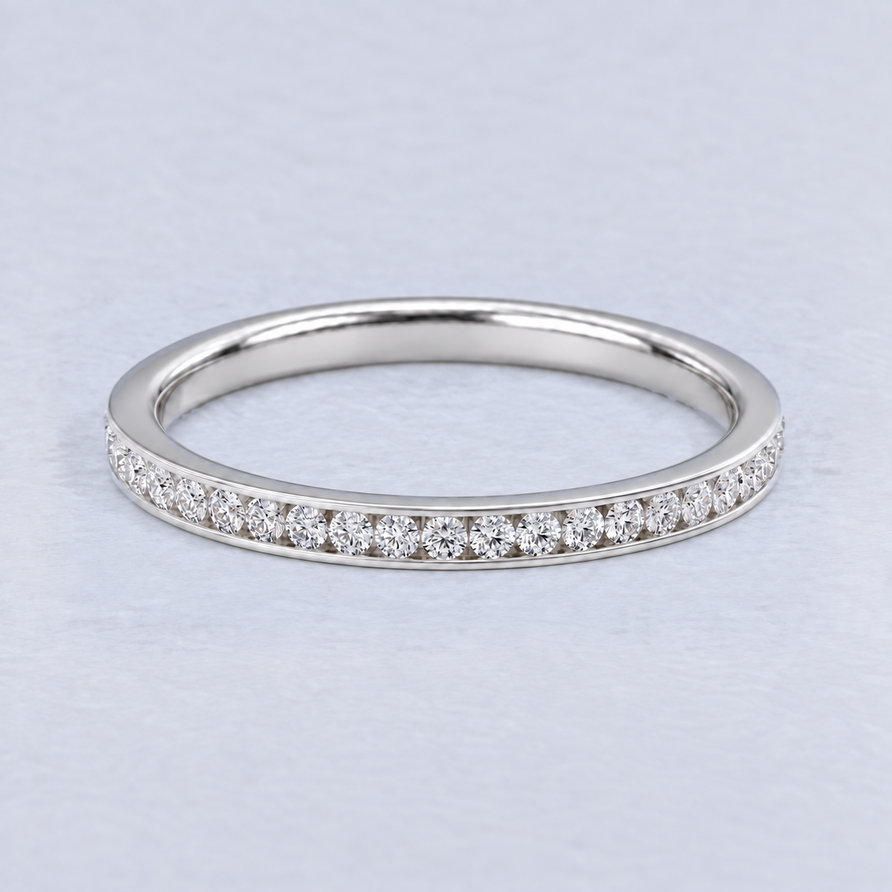 2mm Channel Set Diamond Eternity Ring, Round brilliant, Half eternity in Platinum