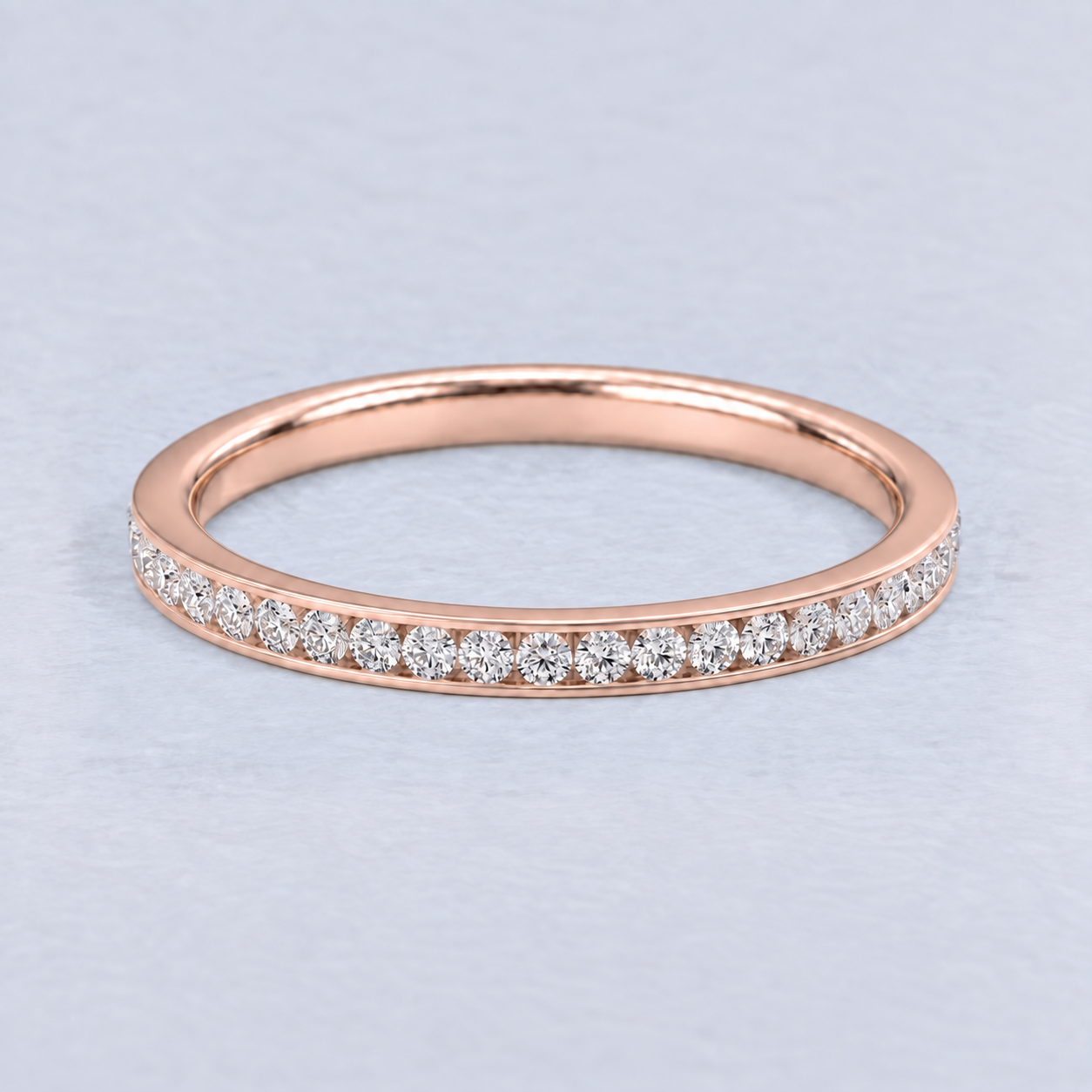 2mm Channel Set Diamond Eternity Ring, Round brilliant, Half eternity in 9ct Rose Gold