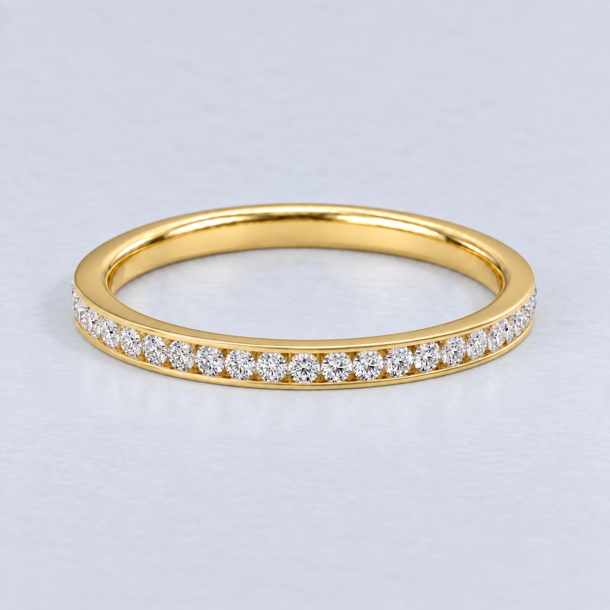 2mm Channel Set Diamond Eternity Ring, half eternity in 9ct Yellow Gold
