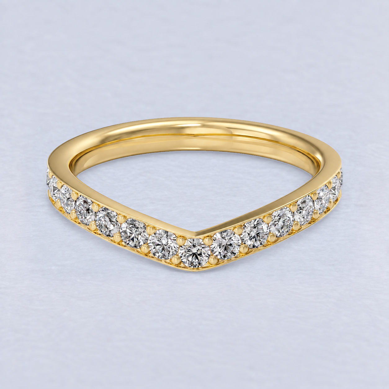2.4mm Wishbone Pavé Diamond Wedding Band, shaped in 9ct Yellow Gold