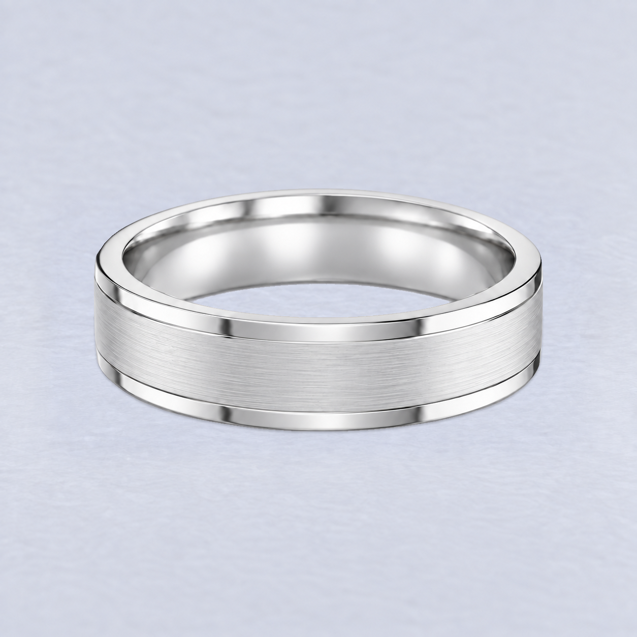 6mm Two Spaced Lines Wedding Band, Two Spaced Lines, Plain band in Platinum