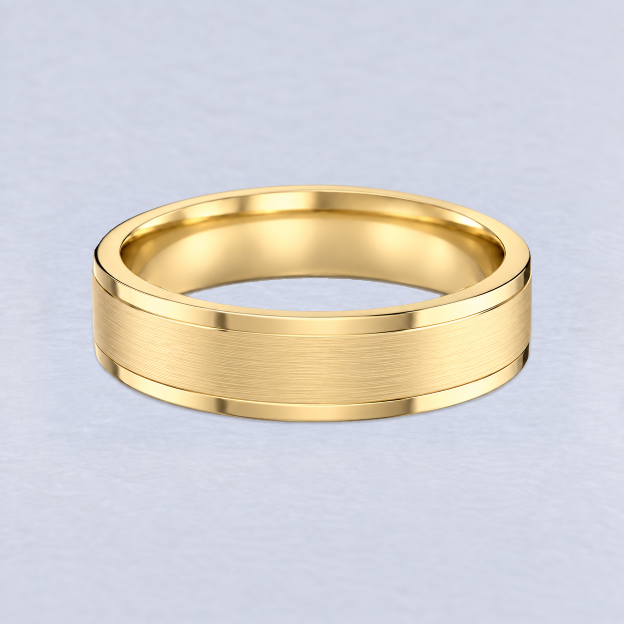 6mm Two Spaced Lines Wedding Band, plain in 9ct Yellow Gold