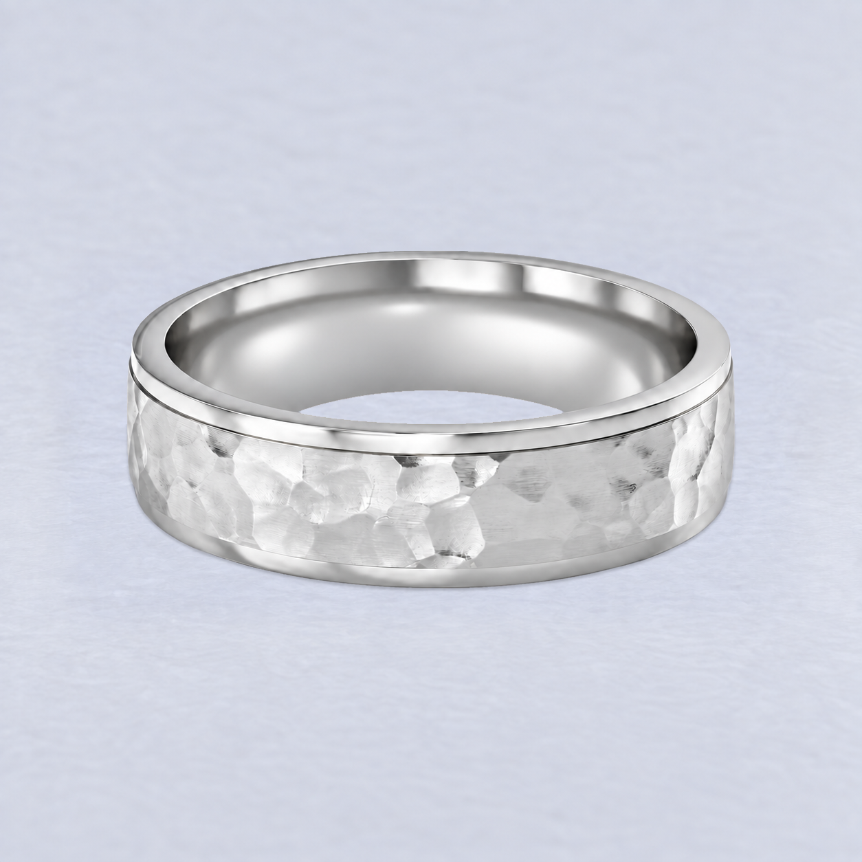 6mm Hammered Cut Down Edges Wedding Band, Hammered Cut Down Edges, Plain band in Platinum