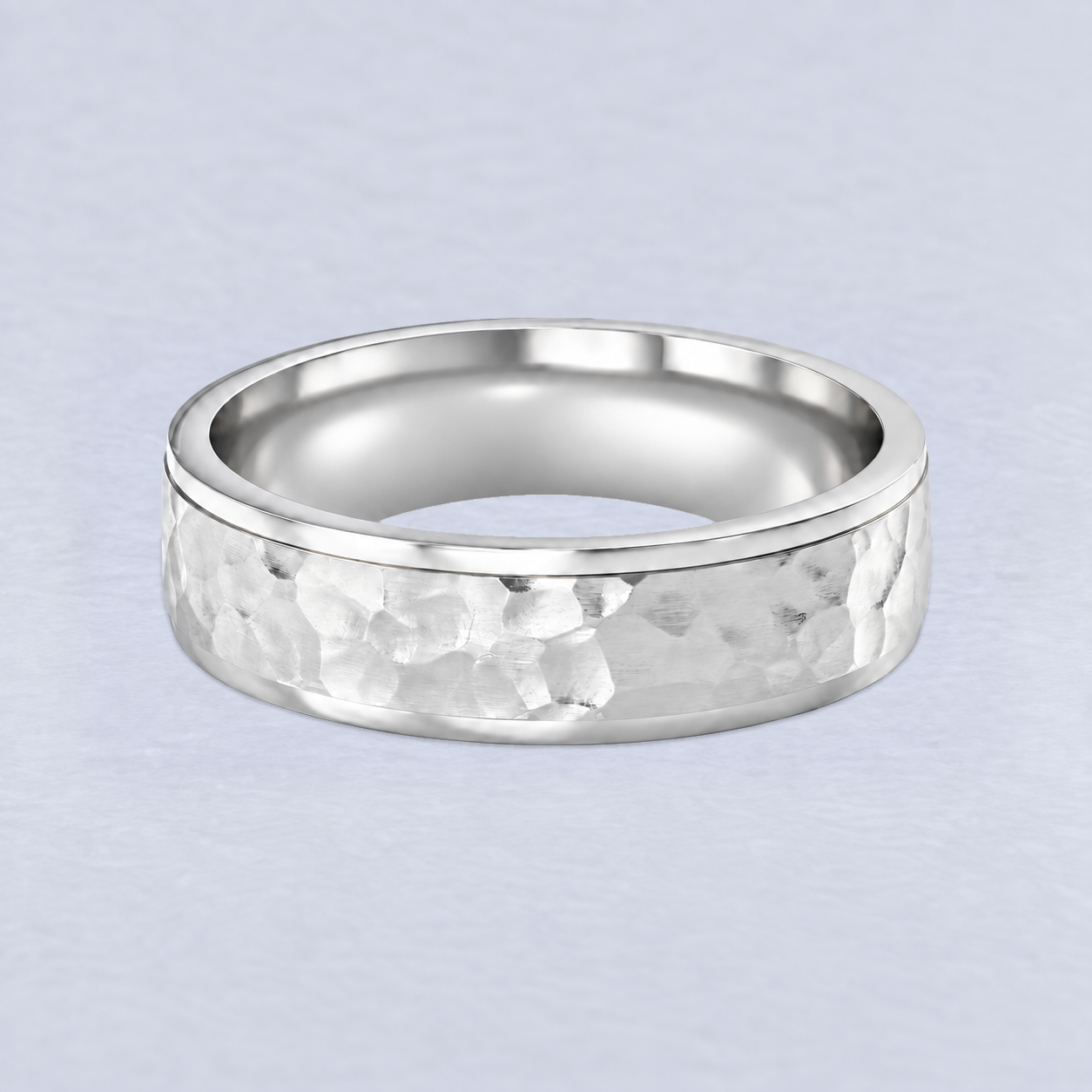 6mm Hammered Cut Down Edges Wedding Band