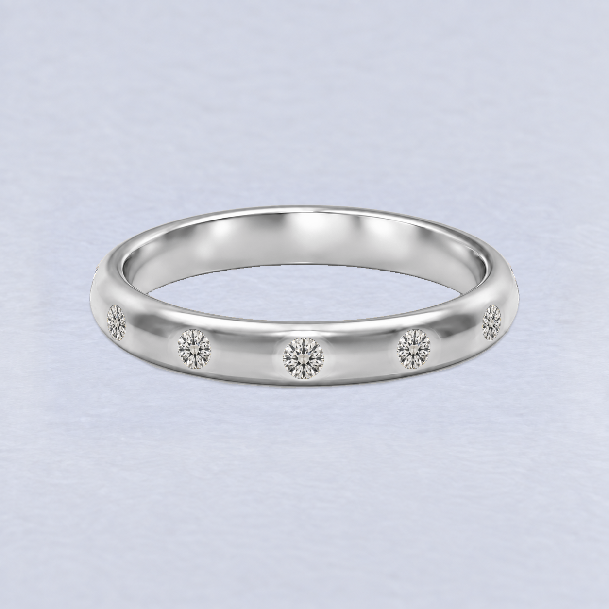 3mm 12 Stone Flush Diamond Wedding Band in Platinum