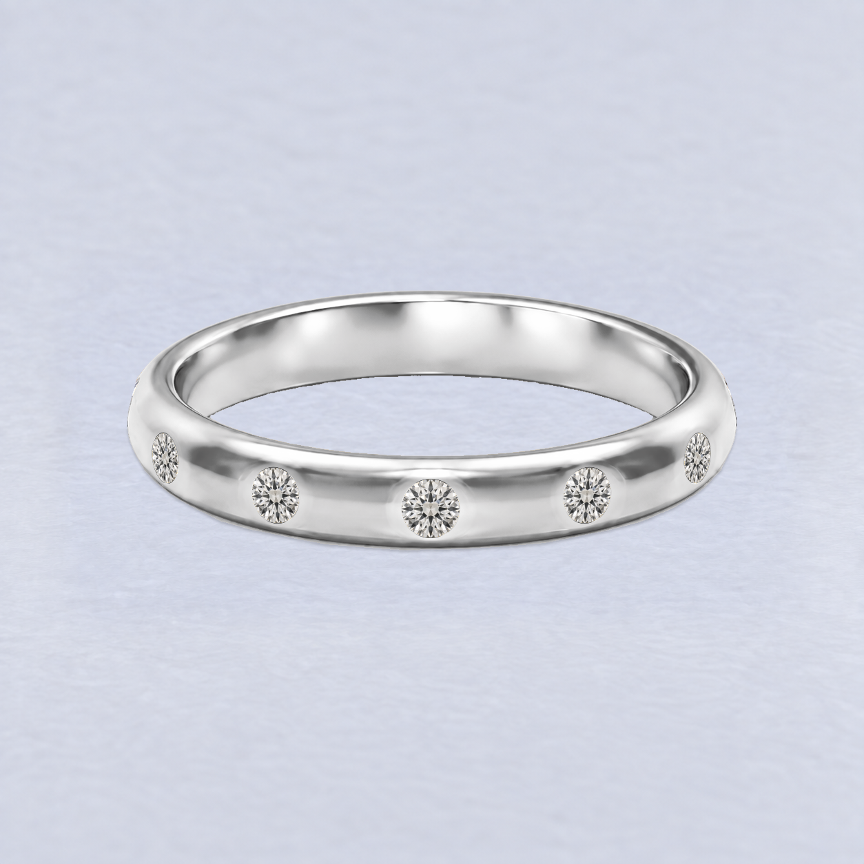 3mm 12 Stone Flush Diamond Wedding Band