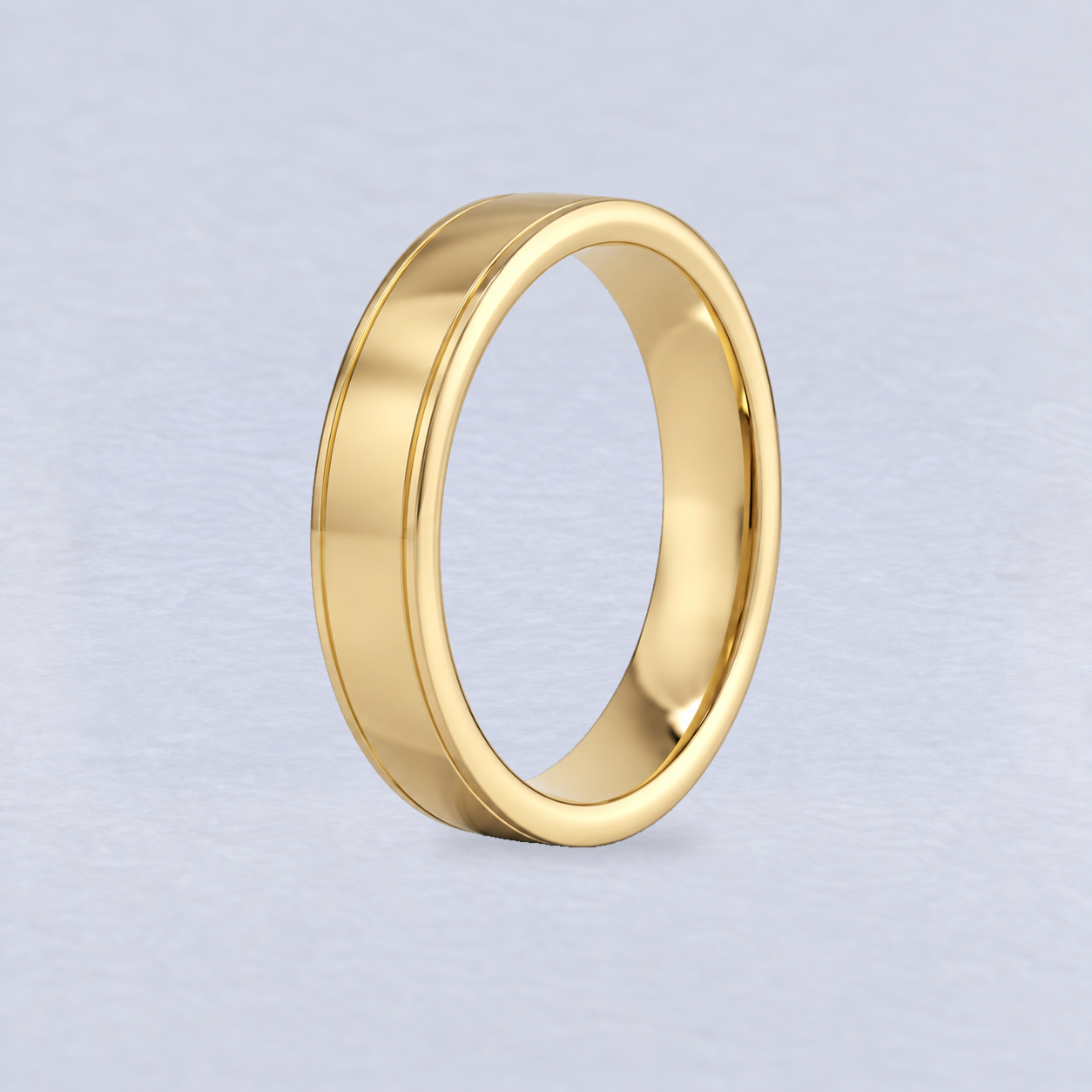 4.5mm Two Outer Bright Lines Wedding Band, plain in 9ct Yellow Gold