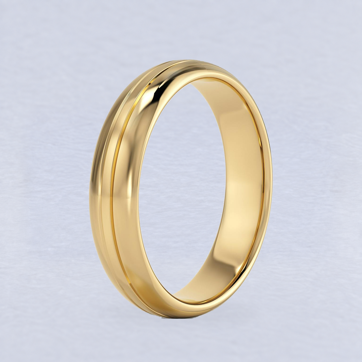 5mm Two Centre Lines Wedding Band, plain in 9ct Yellow Gold