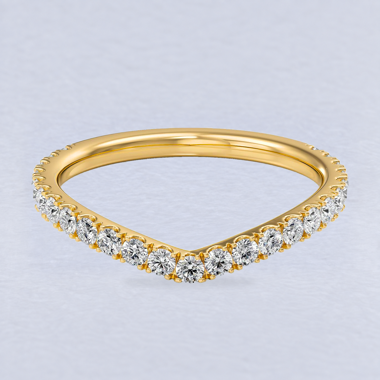1.8mm Wishbone Scallop Diamond Wedding Band, shaped in 9ct Yellow Gold