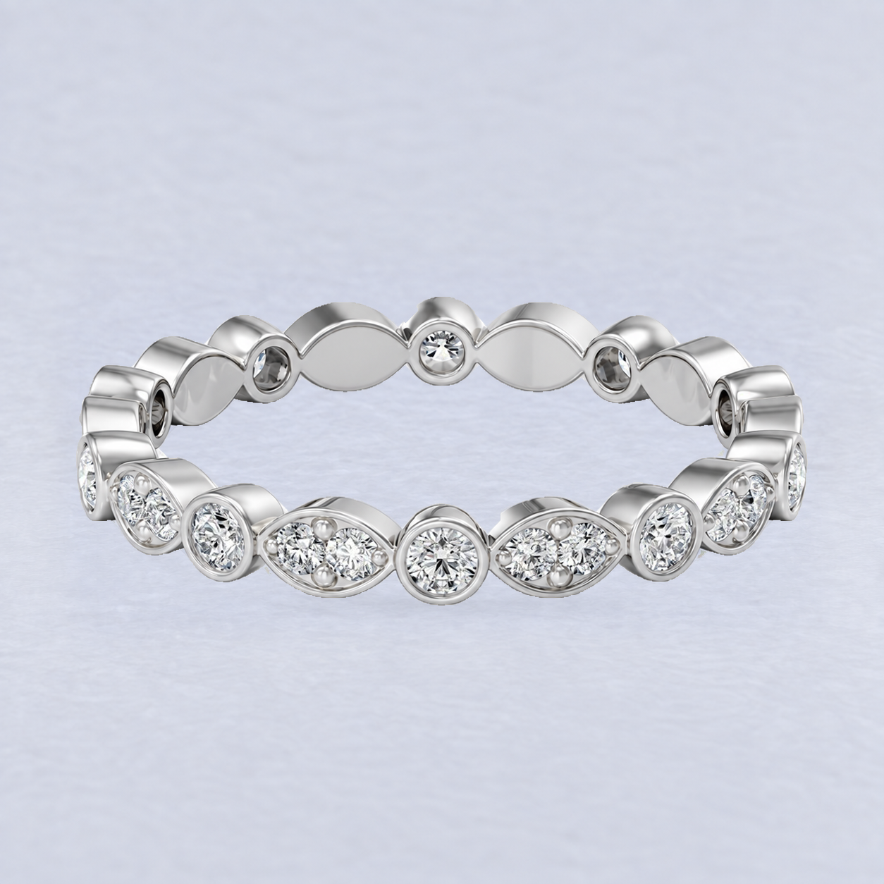 2.4mm Alternating Bezel & Pavé Diamond Eternity Band in Platinum