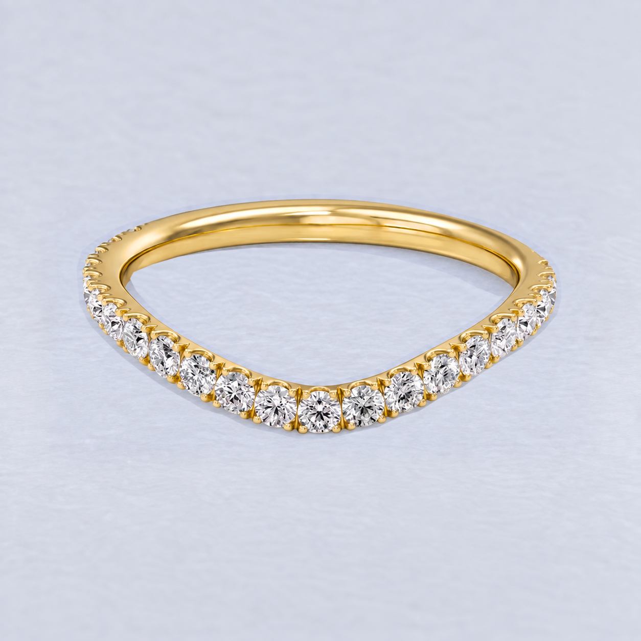 2mm Wave Scallop Diamond Wedding Band, shaped in 9ct Yellow Gold