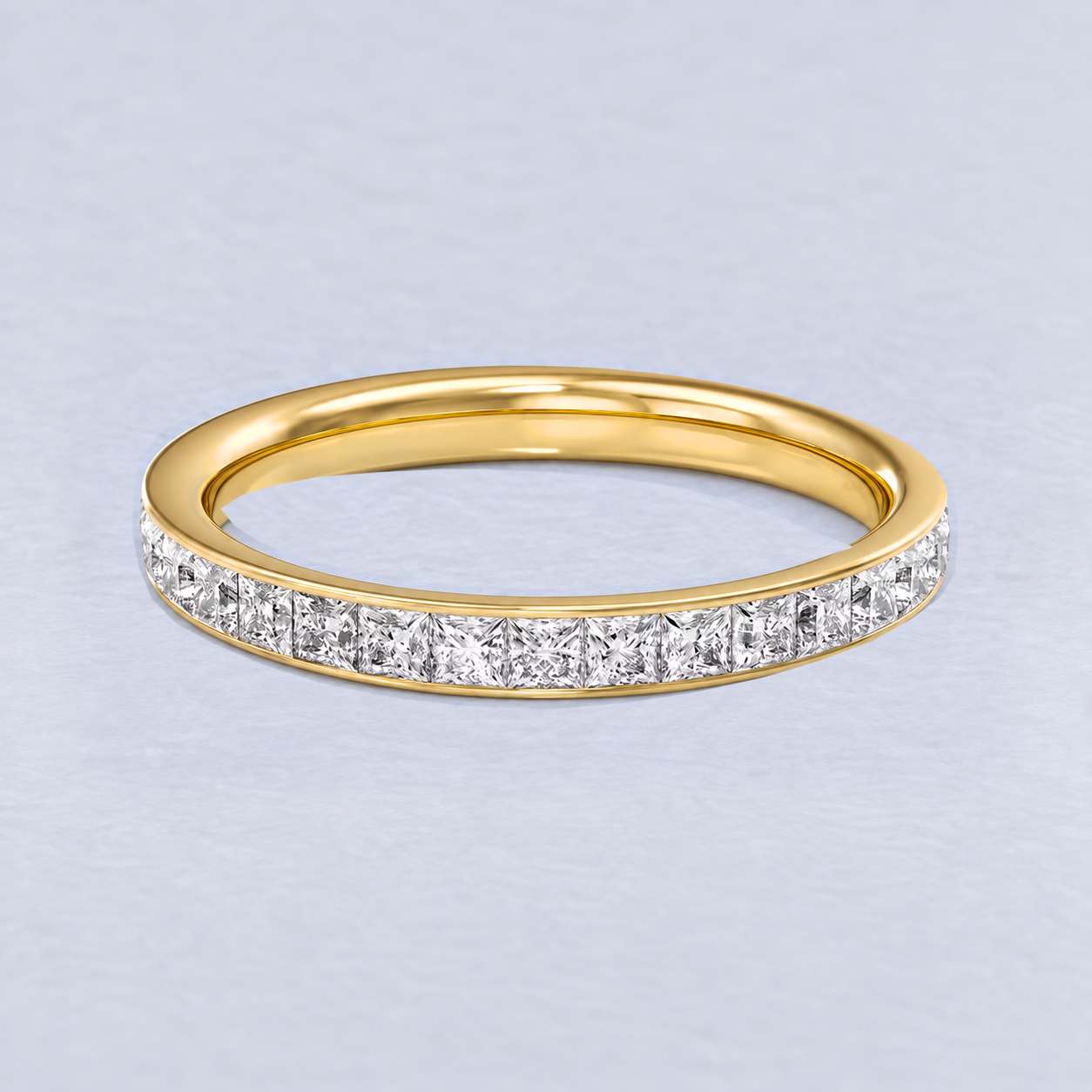 2.4mm Princess Channel Diamond Wedding Band, shaped in 9ct Yellow Gold