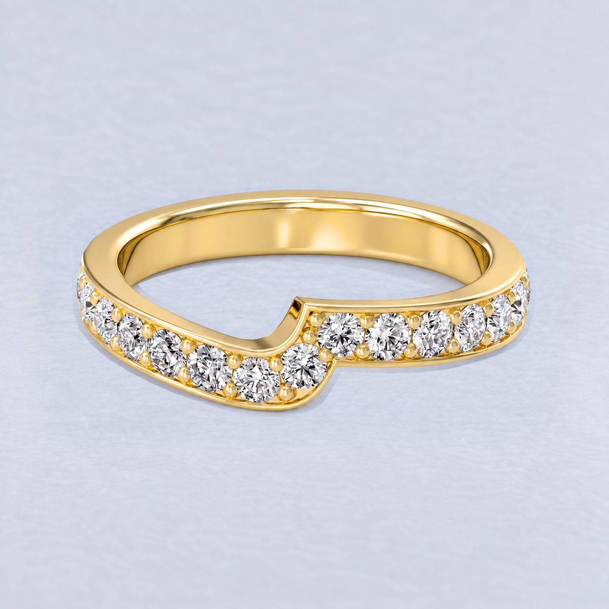 3mm Asymmetric Contour Pavé Wedding Band, shaped in 9ct Yellow Gold