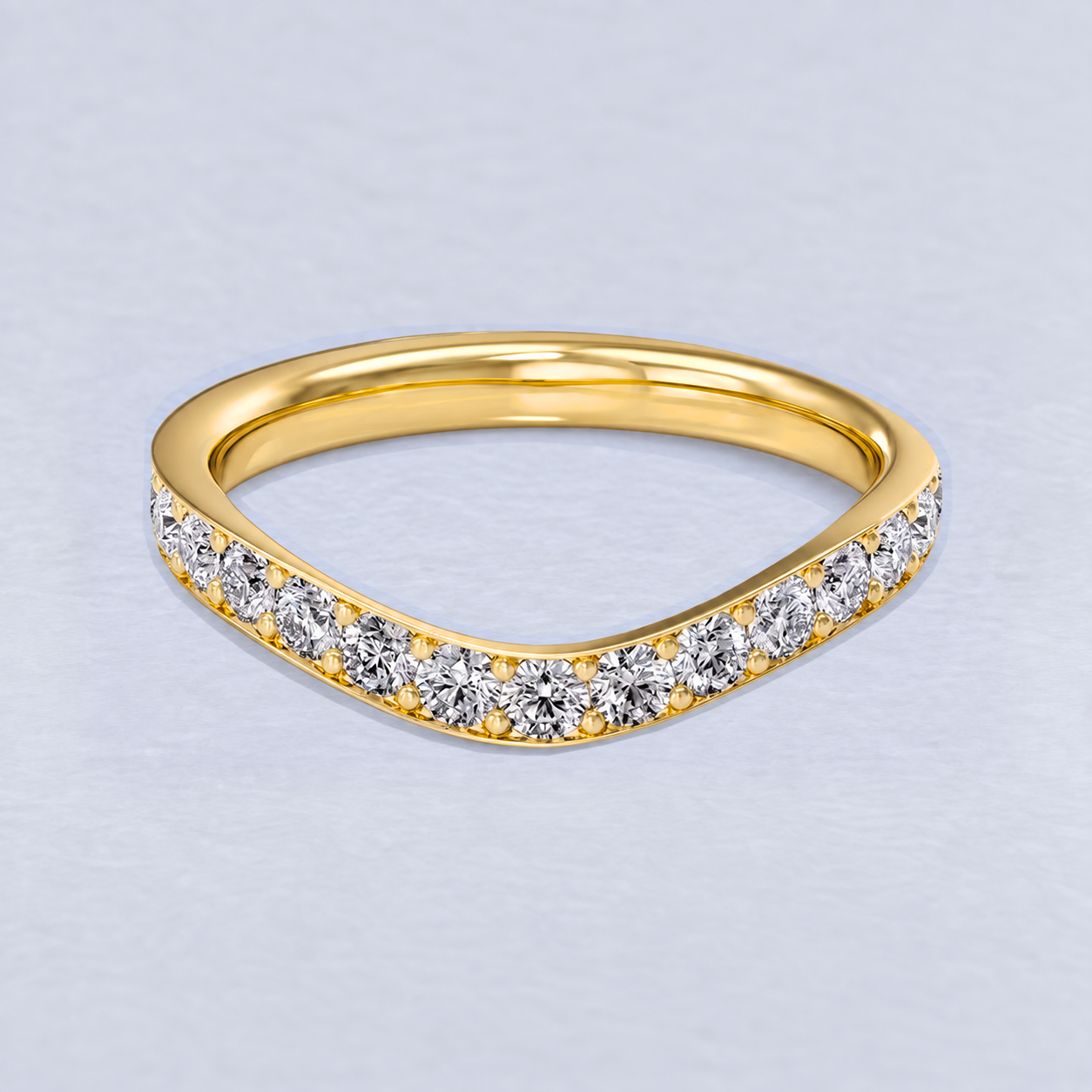 2.4mm Curved Pavé Wedding Band, shaped in 9ct Yellow Gold
