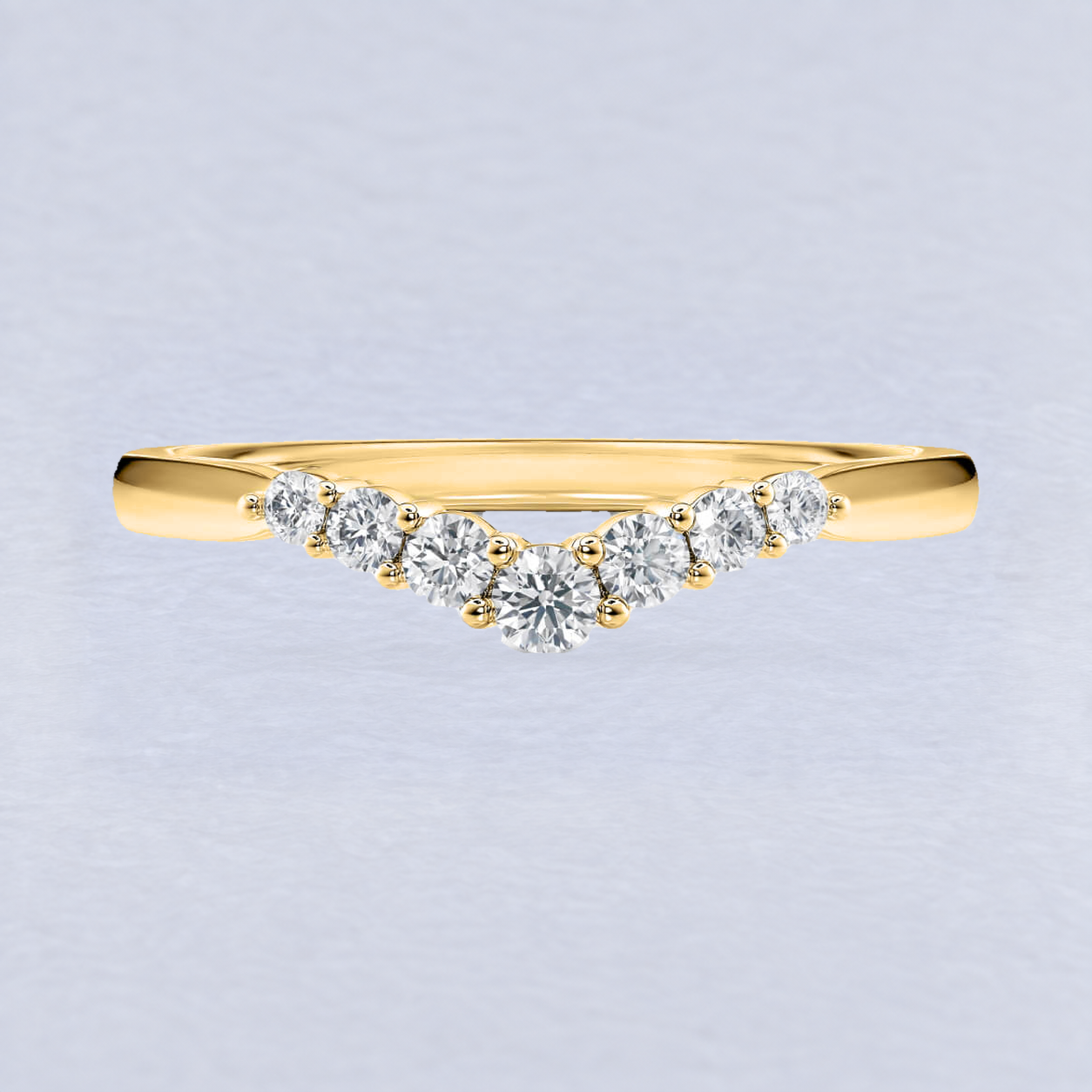 1.8mm Graduated Diamond Wishbone Wedding Band, shaped in 9ct Yellow Gold