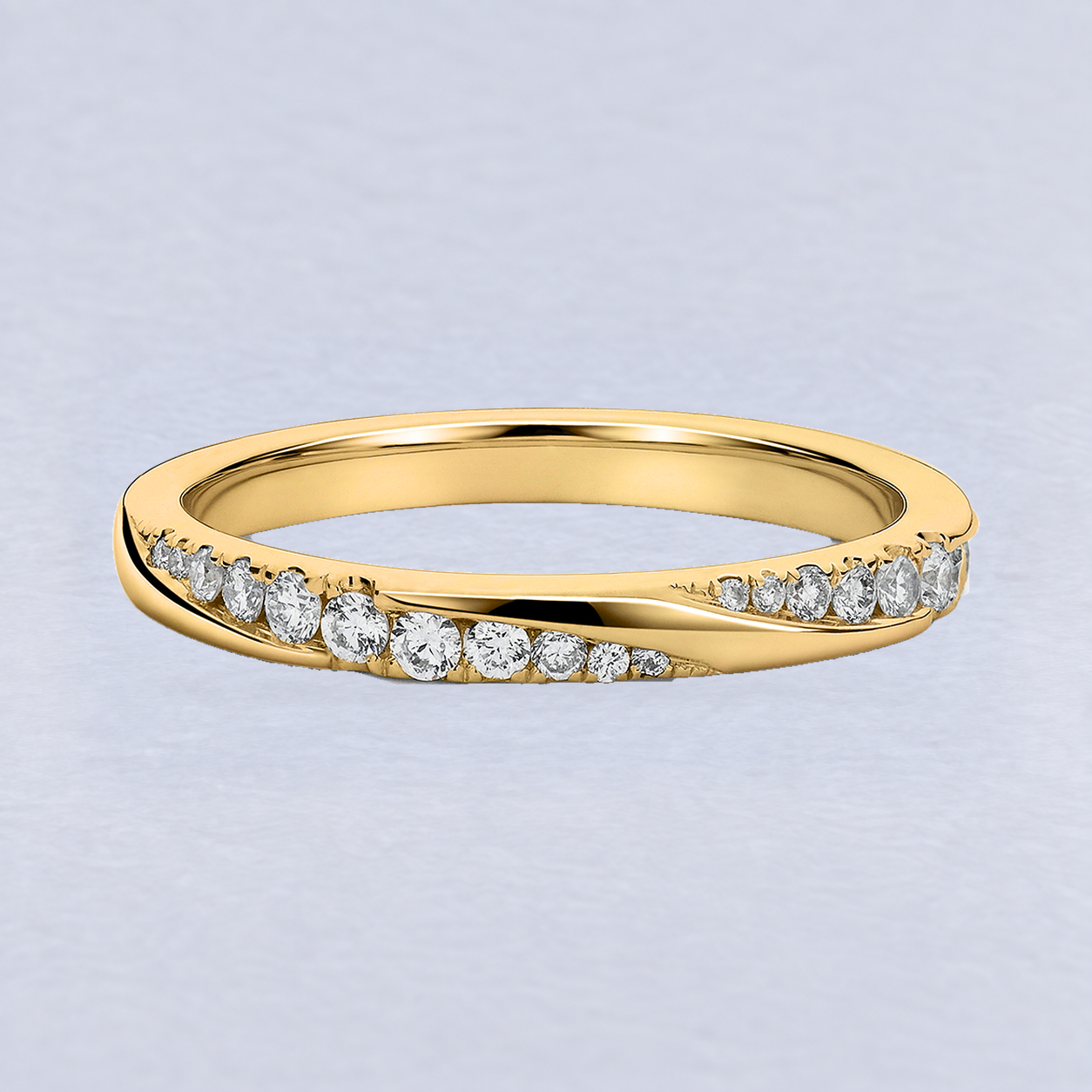2mm Crossover Diamond Wedding Band, half eternity in 9ct Yellow Gold