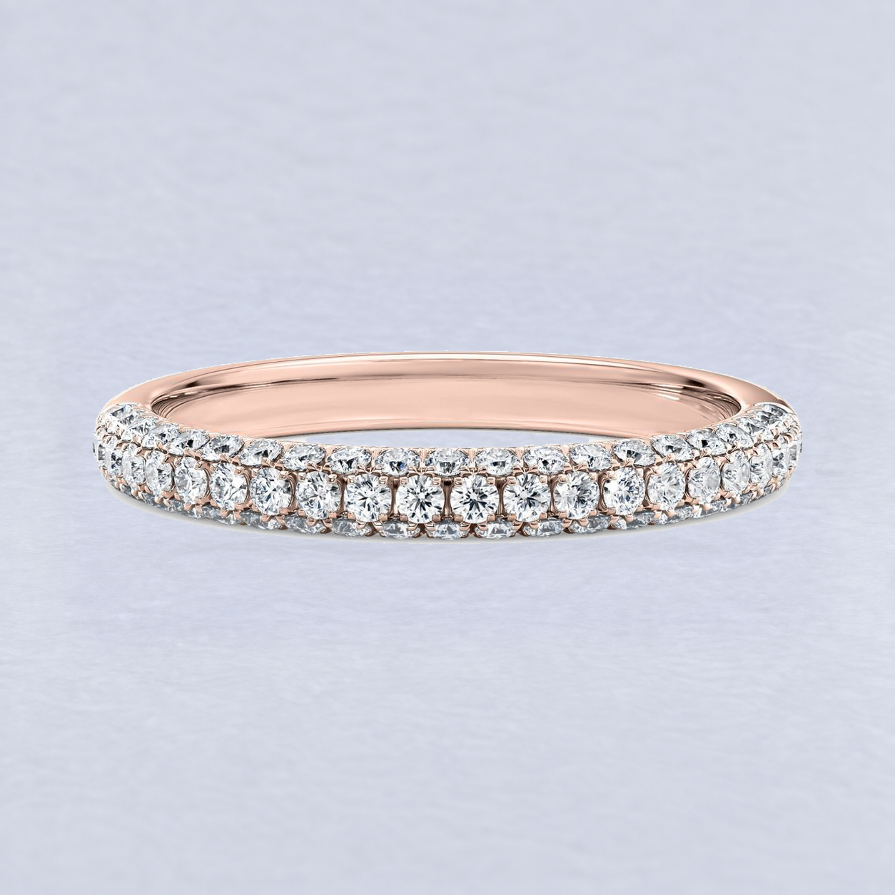 2.6mm Three Row Diamond Wedding Band in 9ct Rose Gold