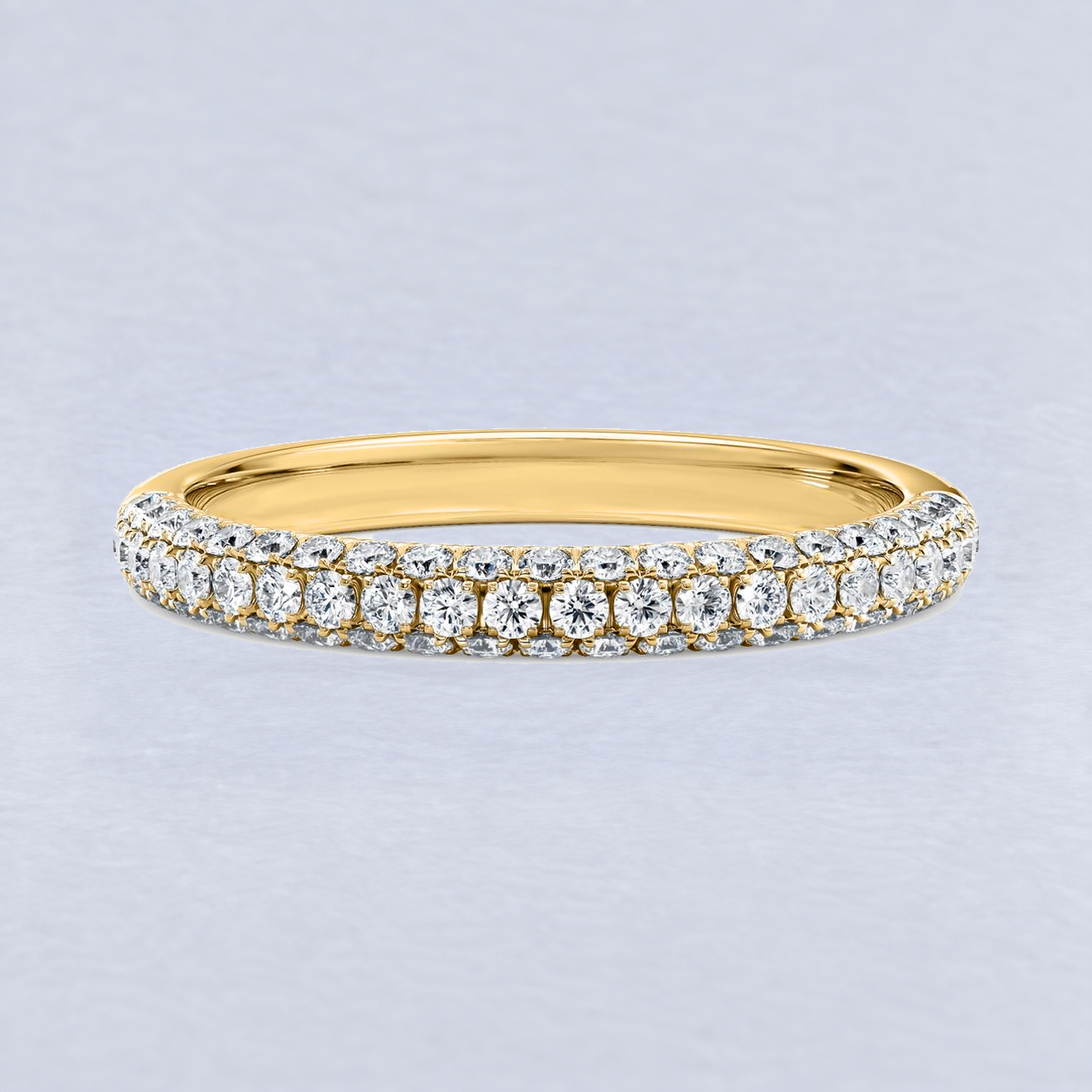2.6mm Three Row Diamond Wedding Band, shaped in 9ct Yellow Gold