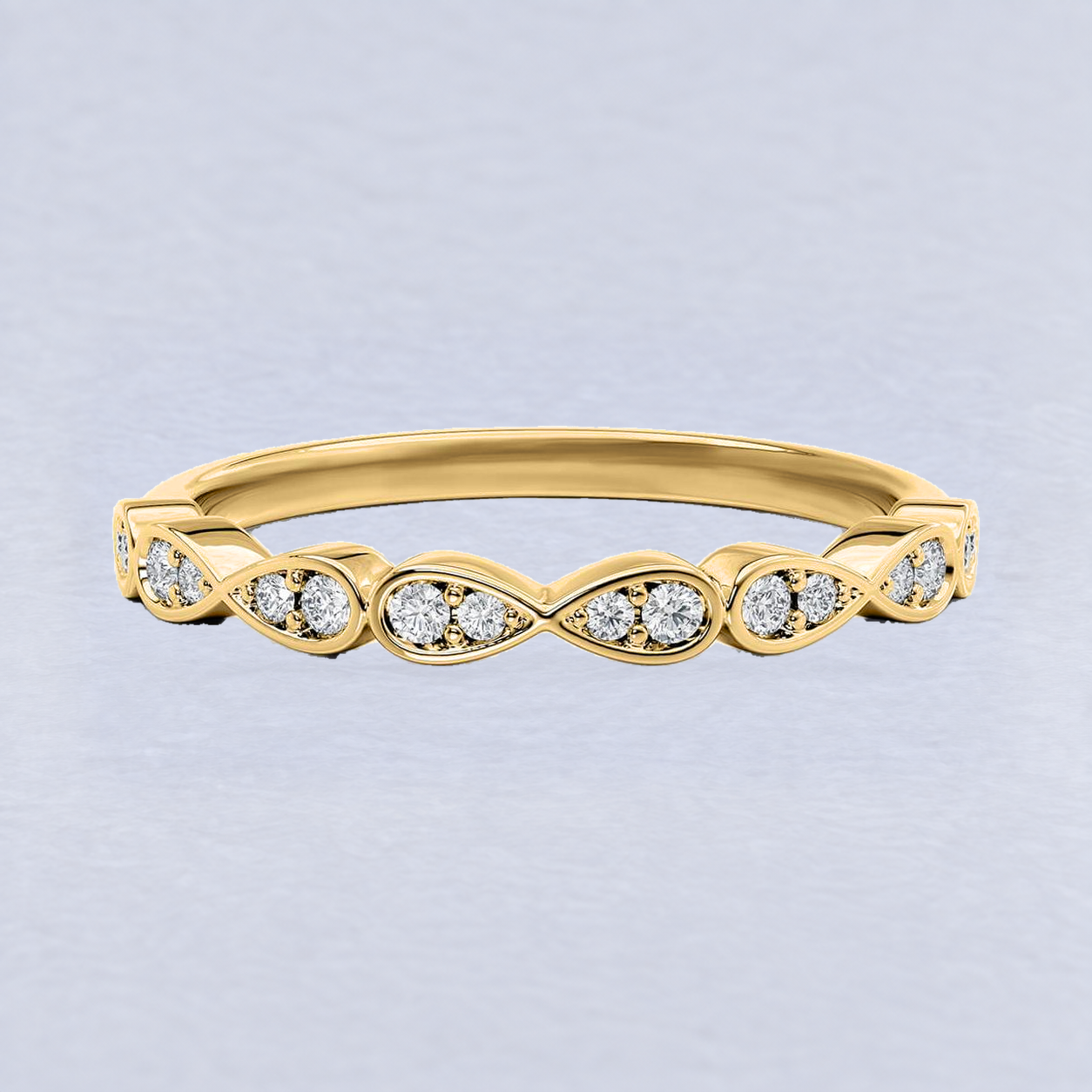 2.4mm Infinity Motif Diamond Wedding Band, half eternity in 9ct Yellow Gold
