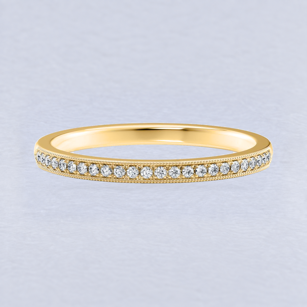 1.8mm Milgrain Diamond Wedding Band, shaped in 9ct Yellow Gold