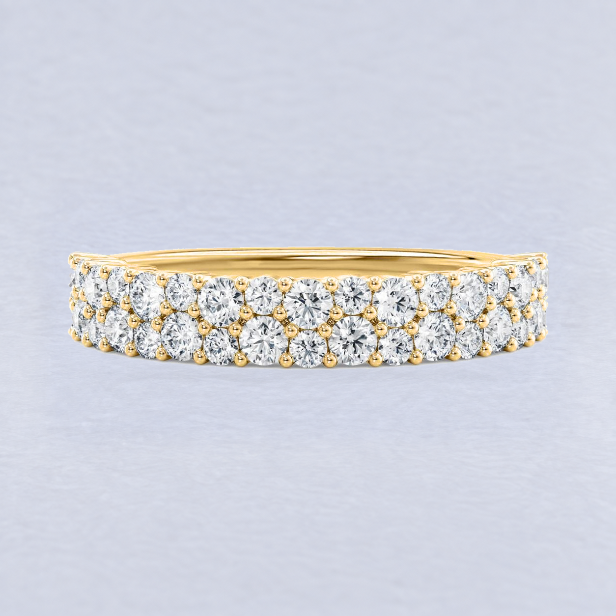 3.5mm Mixed Size Pavé Diamond Wedding Band, shaped in 9ct Yellow Gold