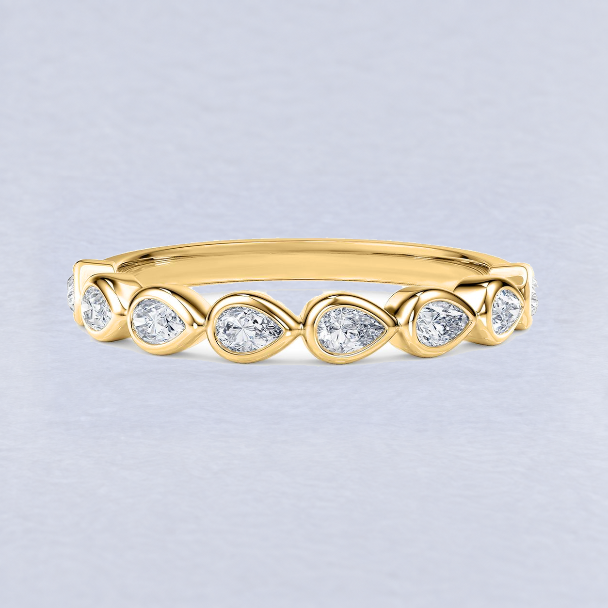 3mm Pear Bezel Diamond Wedding Band, shaped in 9ct Yellow Gold