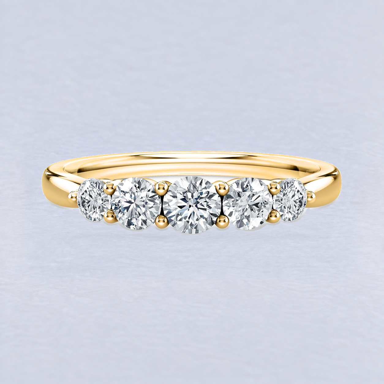 1.8mm Graduated Round Diamond Wedding Band, shaped in 9ct Yellow Gold