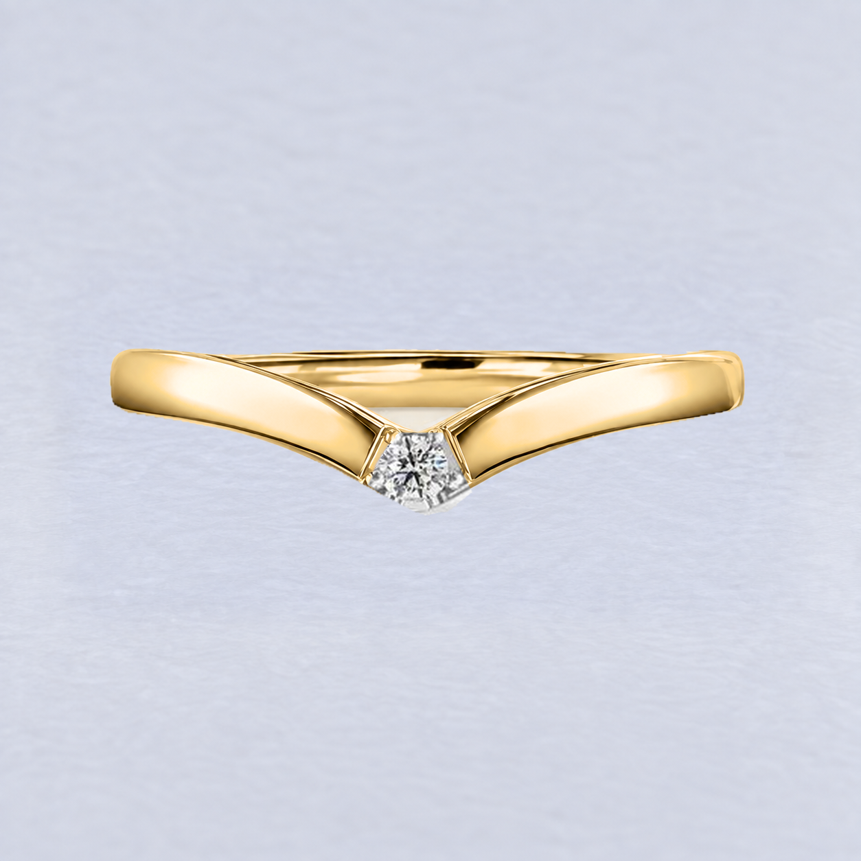 2mm Single Diamond Wishbone Wedding Band, shaped in 9ct Yellow Gold